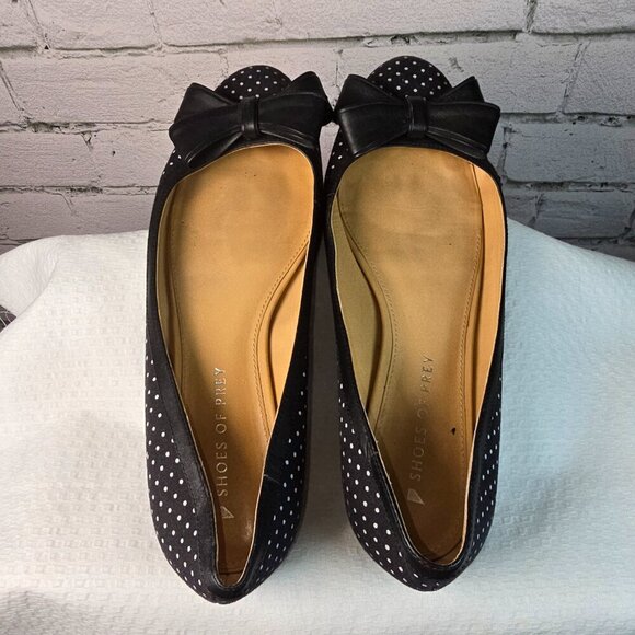 SHOES OF PREY BALLET FLATS BLACK WITH WHITE POLKA DOT BOW DETAIL SIZE 10 - Picture 6 of 8